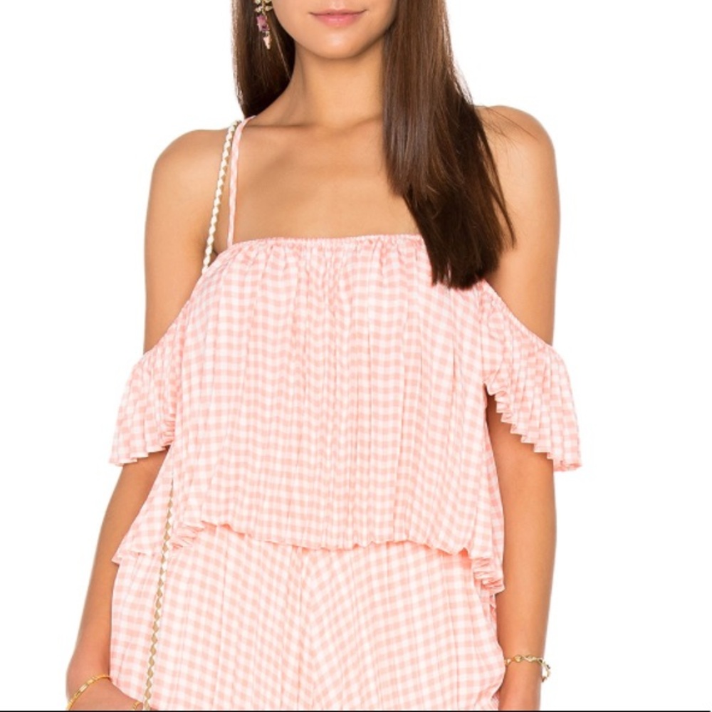 Pink Gingham Off the Shoulder Crop Top